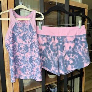 Athleta Girl Set tank top Run The World 3" Shorts active free spirit quartz